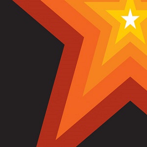 Corner of a large star pattern in a red-orange colour gradient against a black background.