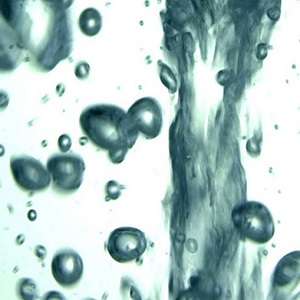 Image of a stream of flowing water surrounded by falling droplets